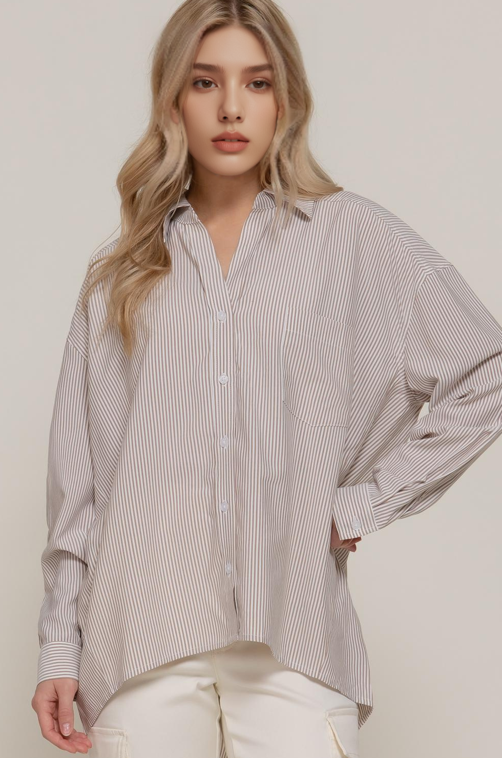 0913 Long Sleeve Oversize Y/D Stripe Shirt SI-28291