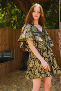 D4426 Black & Gold Floral Print Mini Dress
