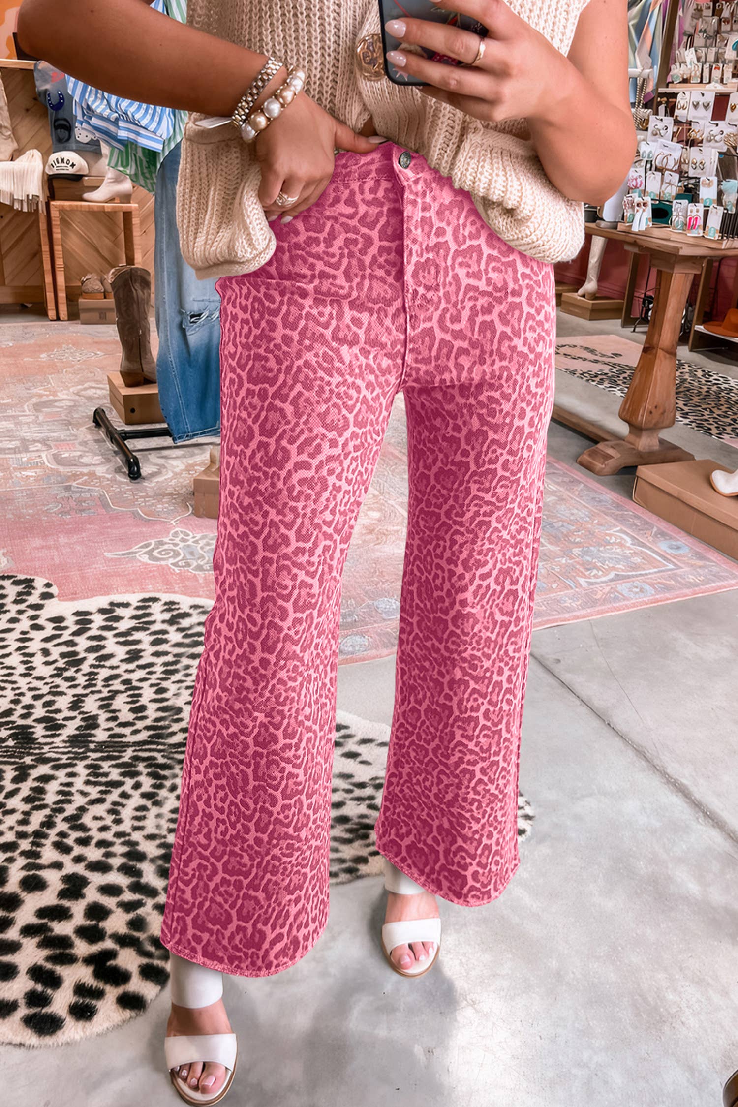 66 Western Leopard Love Edge Wide Leg High Waist Jeans