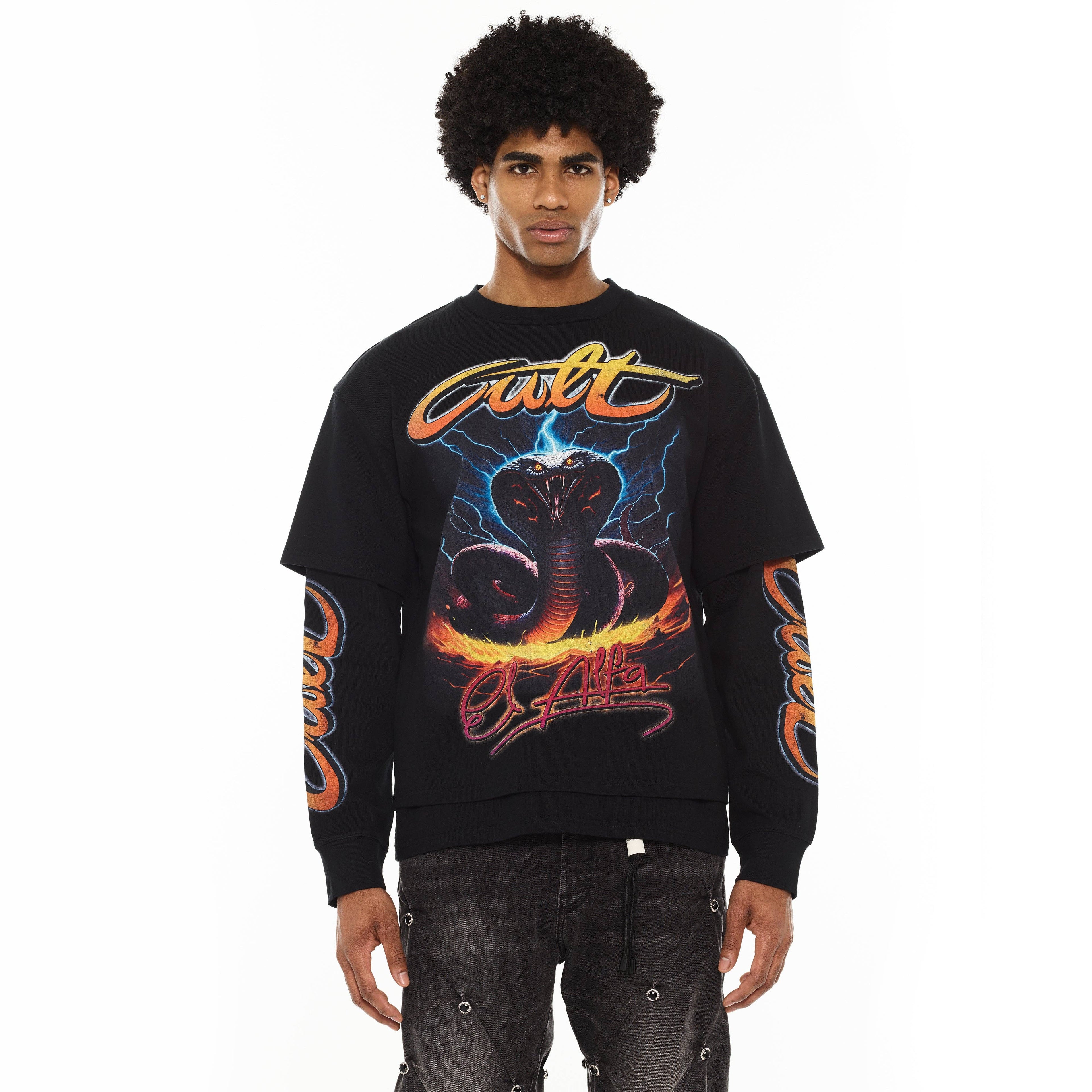 Cult X El Alfa Long Sleeve Thermal Shirt "Cobra" in Black