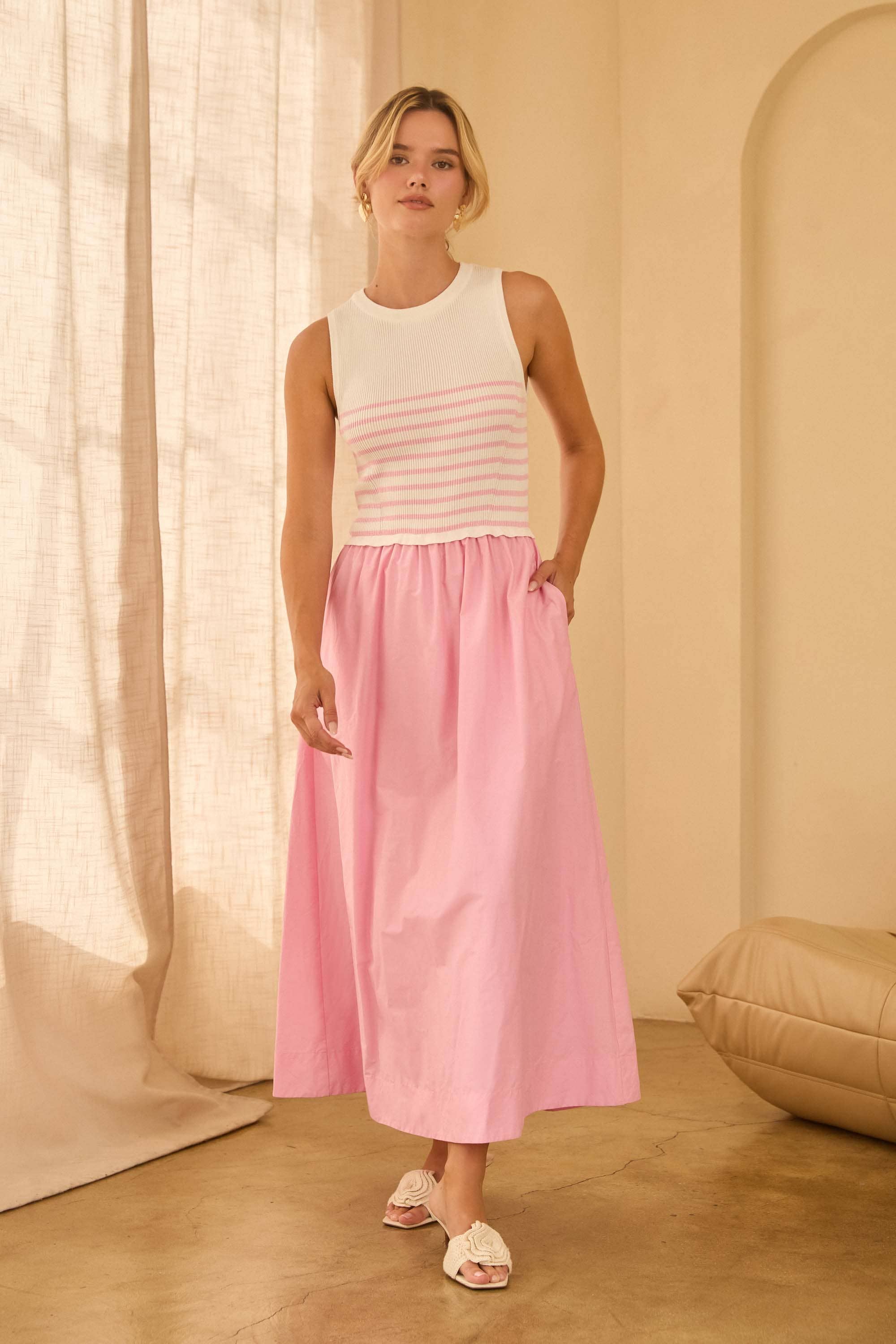 Sleeveless Mixed Media Midi Dress