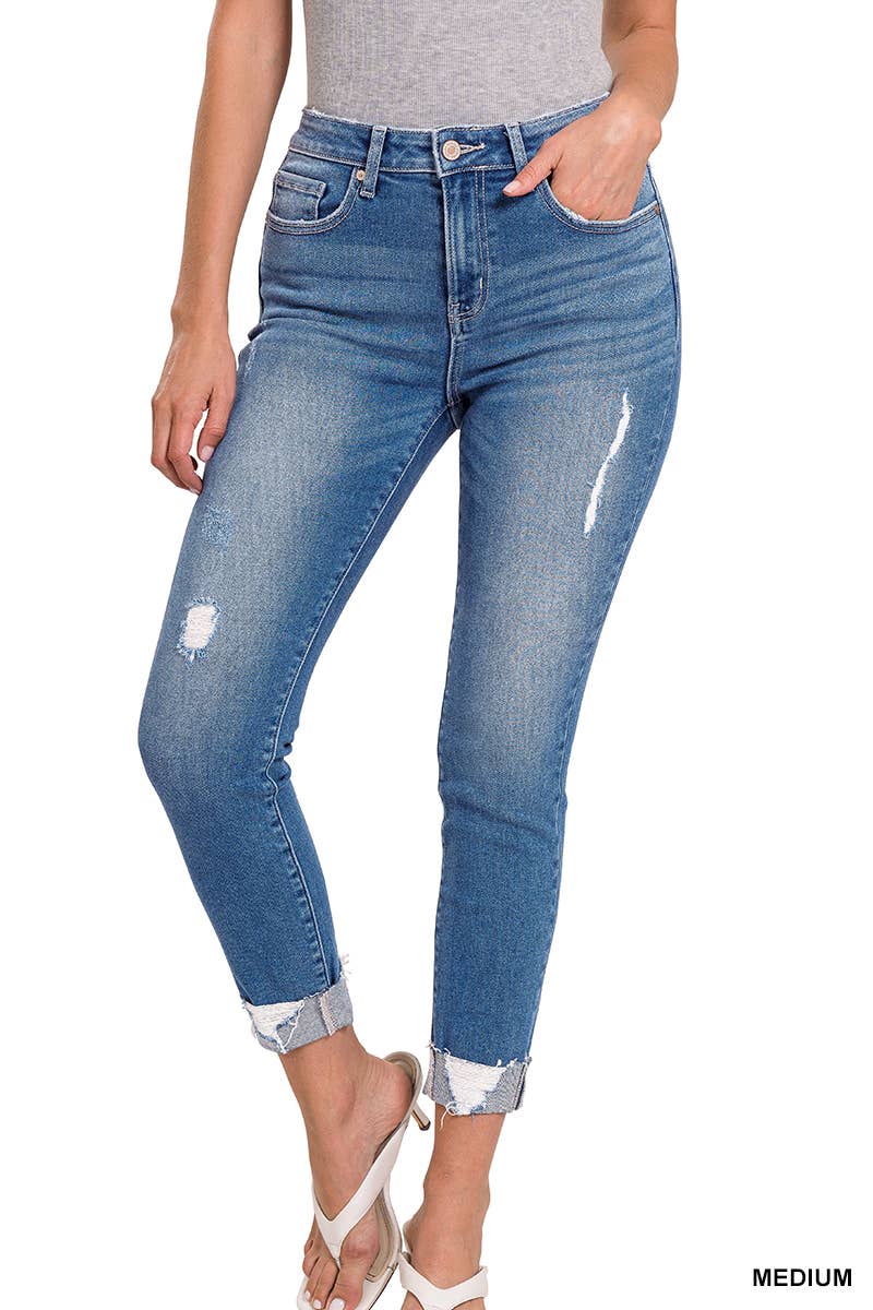 ....42POPS Distressed Cuffed Skinny Jeans