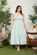 Plus Stripe Floral Smocked Tiered Midi Dress