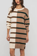 Two-Tone Striped Knit Sweater Dress