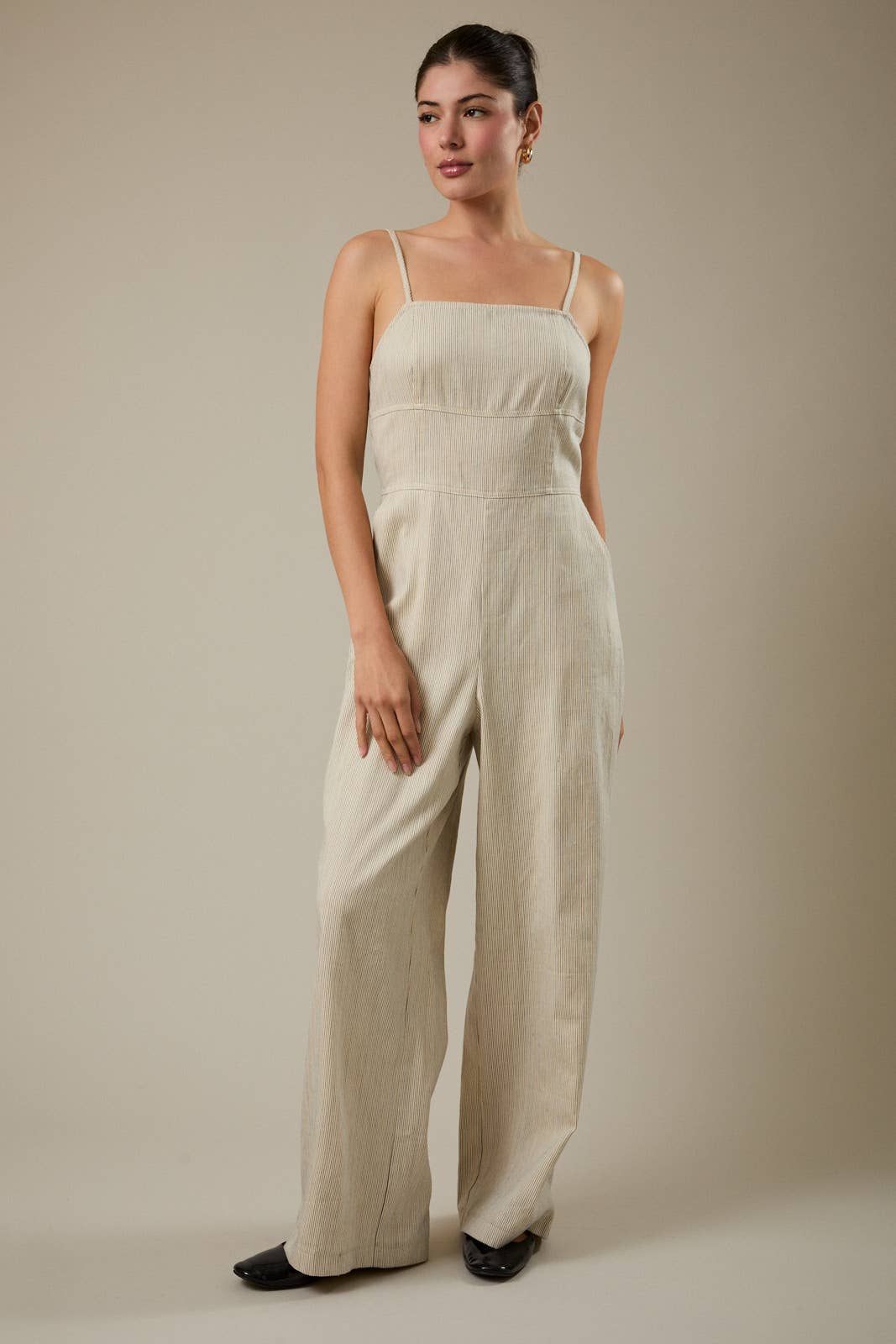 Sleeveless Yarn Dye Stripe Jumpsuit