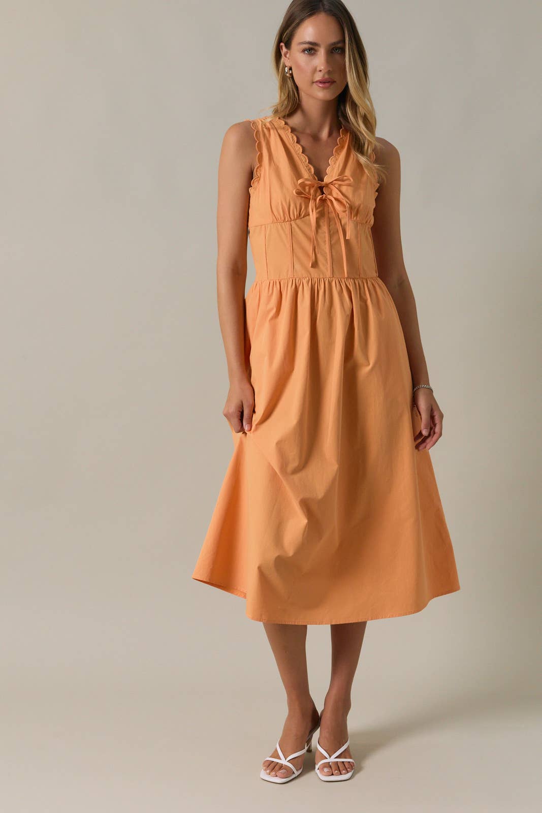 Scallop Border Edge Drop Waist Midi Dress with Boning