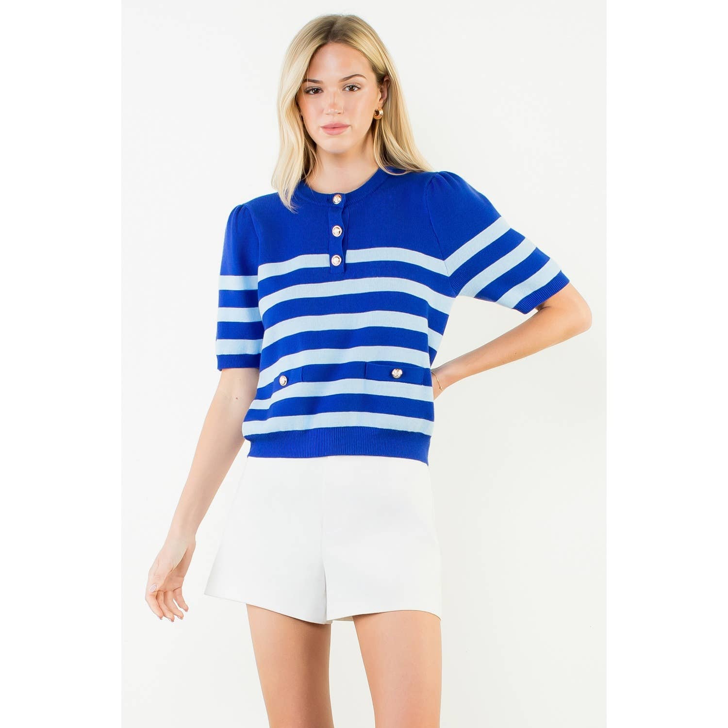 Short Sleeve Striped Knit Top