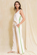 P5427 Contrast Details Wide Waist Banded Sweatpants