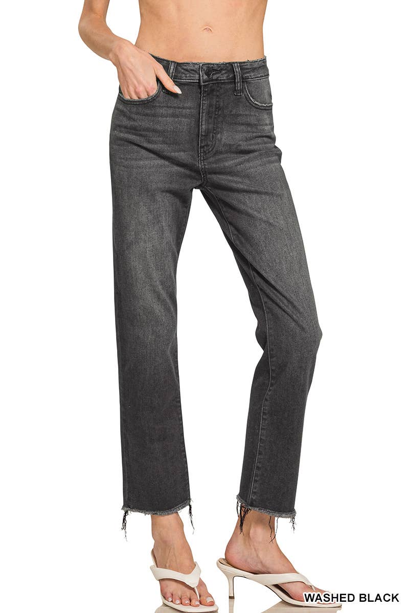 1010 Washed Crop Fray Hem Denim Pants SI-28312
