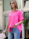 .....0813 Woven Airflow Split Neck Short Sleeve Top SI-23872