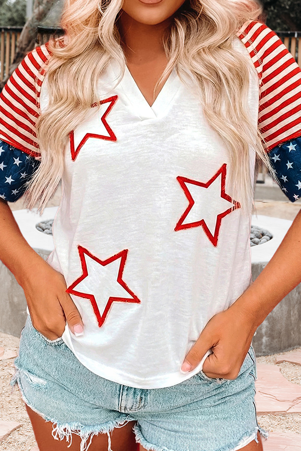 Star Detail Flag Inspired Short Sleeve Top (S-Xl)