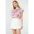 /Size Xl/ Abstract Print Ruffle Sleeve Top