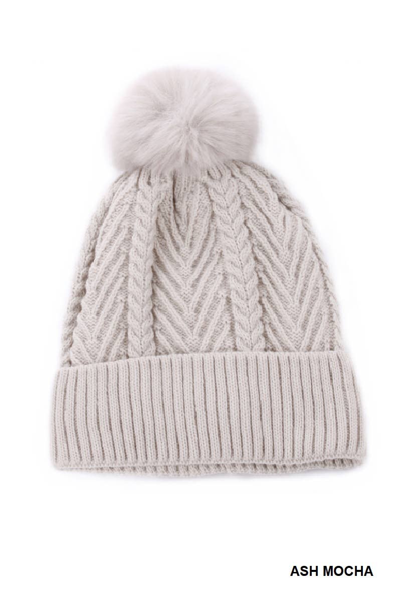 0114 Warm Woven Knitted Lined Pom Beanie SI-27144