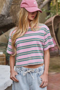 Vintage Washed Striped Cotton Crop Tee