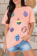 Sequin Easter Eggs Graphic Crewneck T Shirt (S-3XL)