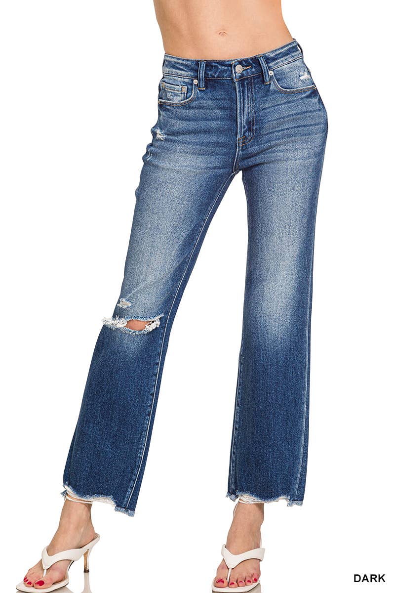 ...SI-27563 Distressed Knee Raw Hem Denim Pants