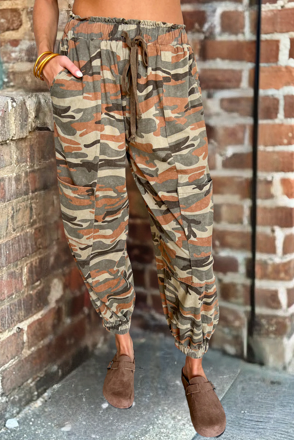 Camouflage Printed Elastic Waist Balloon Pants (S-4X)