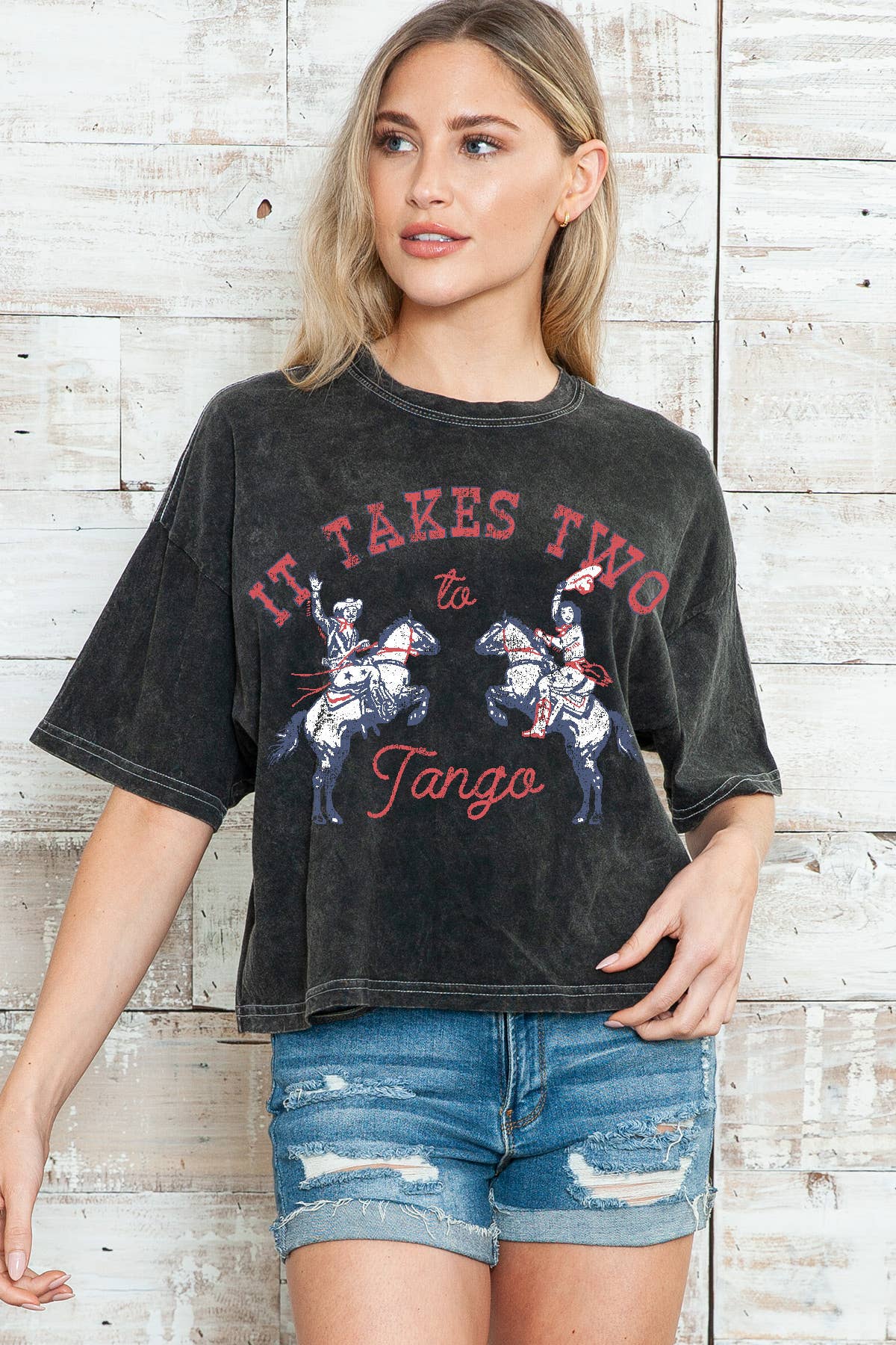 Women Tango Graphic Print Mineral Wash Crop Top