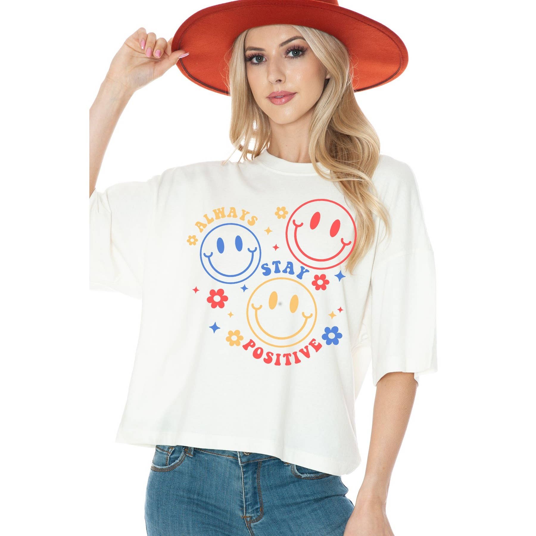 Stay Positive Graphic Cropped Top