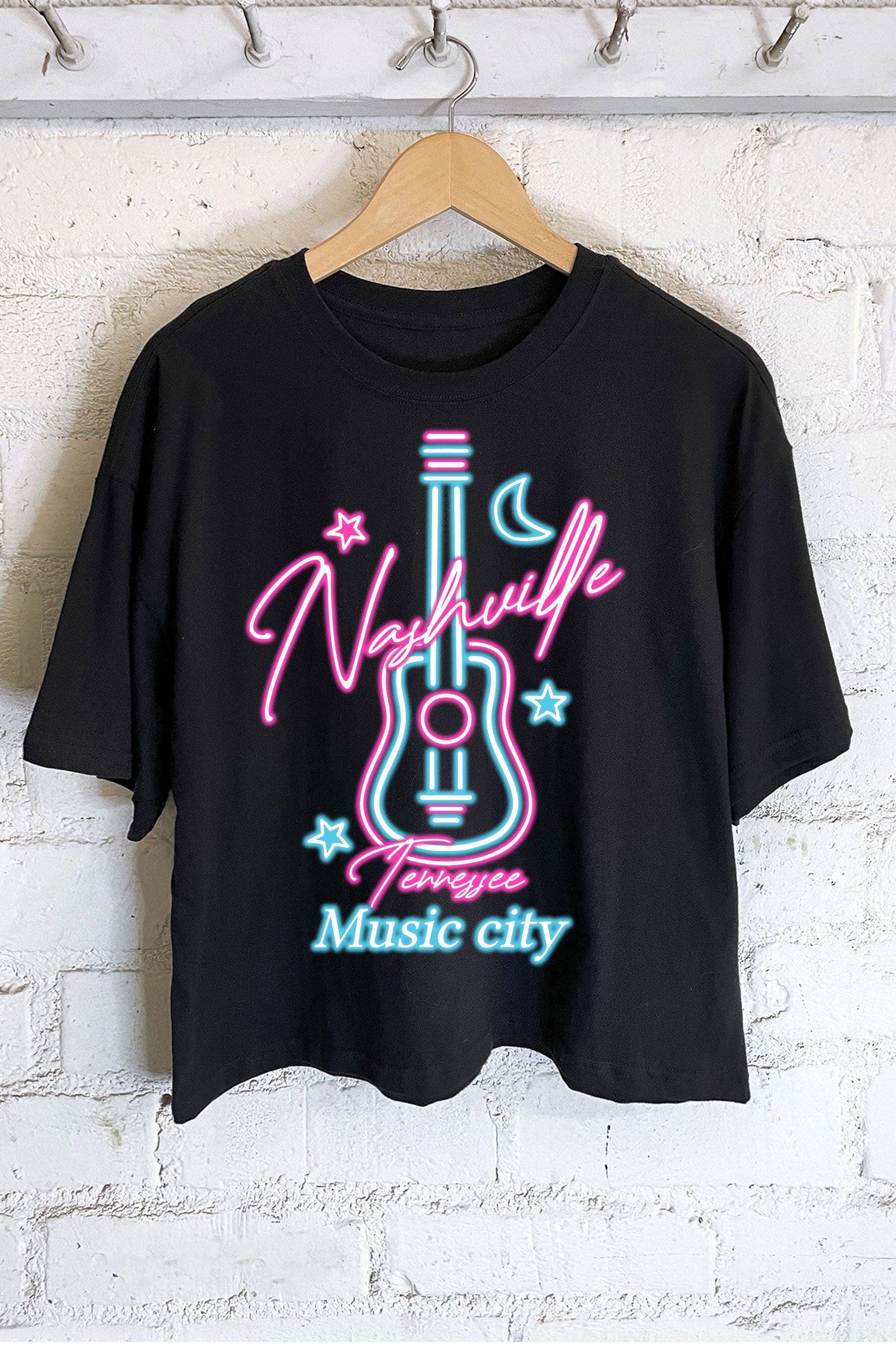 Neon Nashville Music City Graphic Long Crop Top
