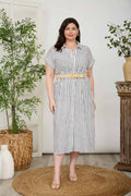 Plus Stripe Collared Short Sleeve Belted Shirt Dress