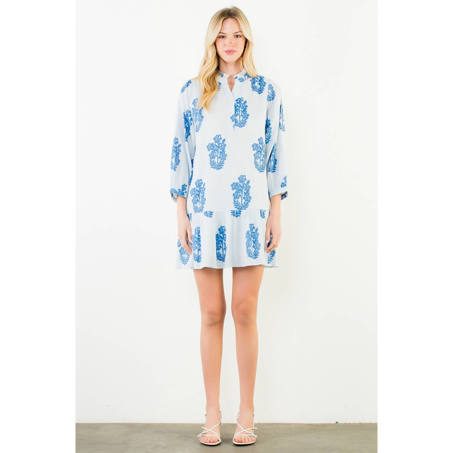 Long Sleeve Floral Pattern Tiered Dress