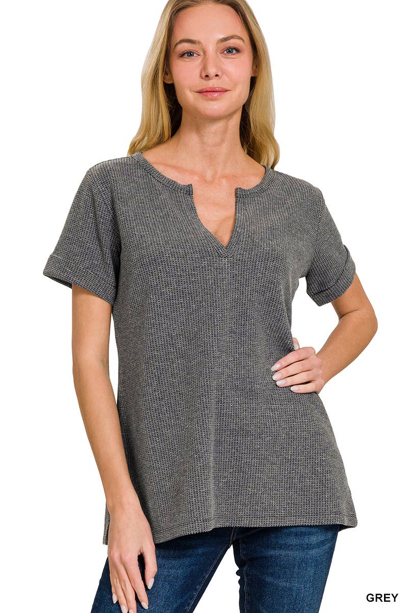 .....0628 Baby Waffle Henley Neck Short Sleeve Top SI-26004