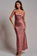 Coastal Rope Print Satin Slip Midi Dress