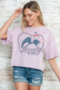 Women Howdy Graphic Print Mineral Wash Crop Top