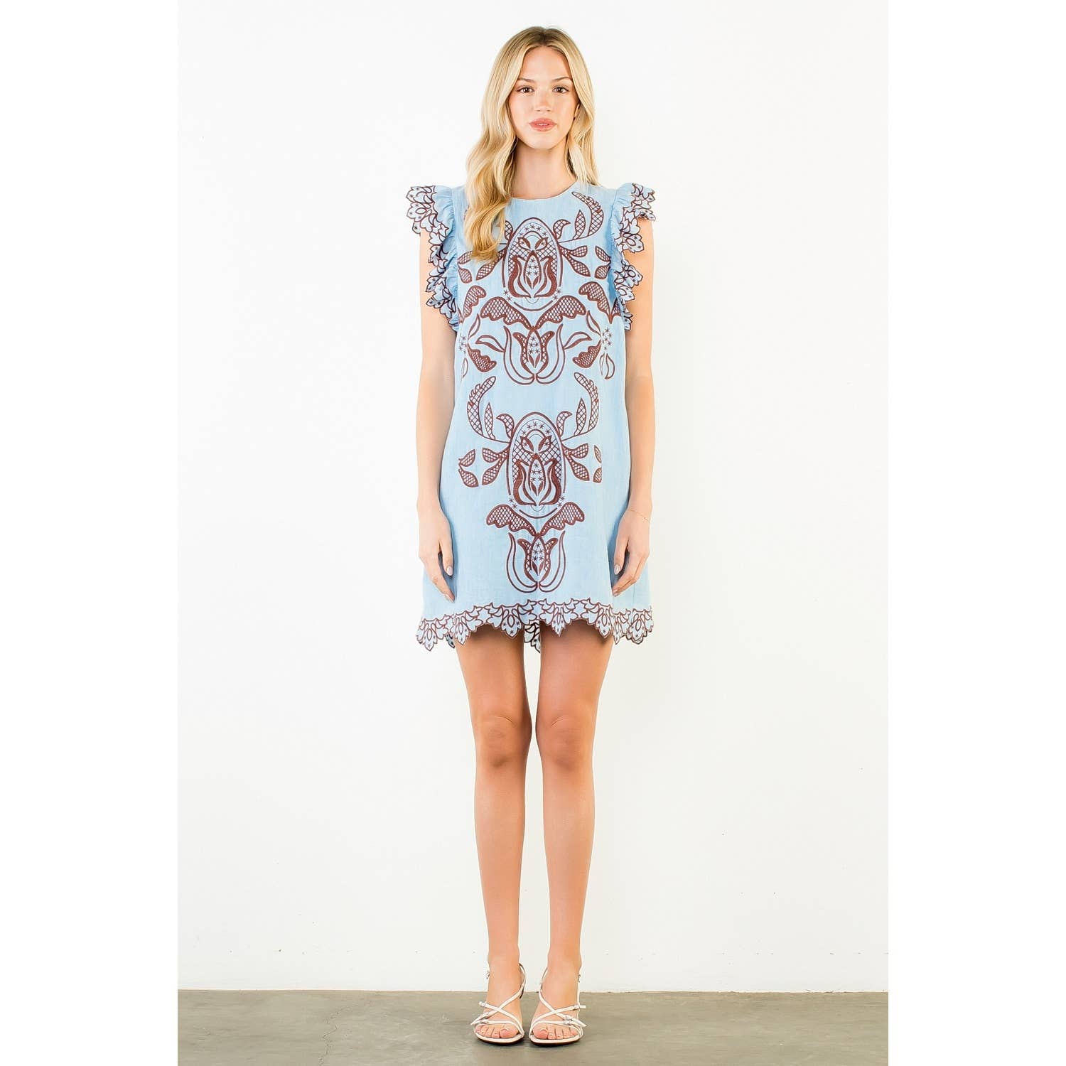 Flutter Sleeves Embroidery Detail Dress
