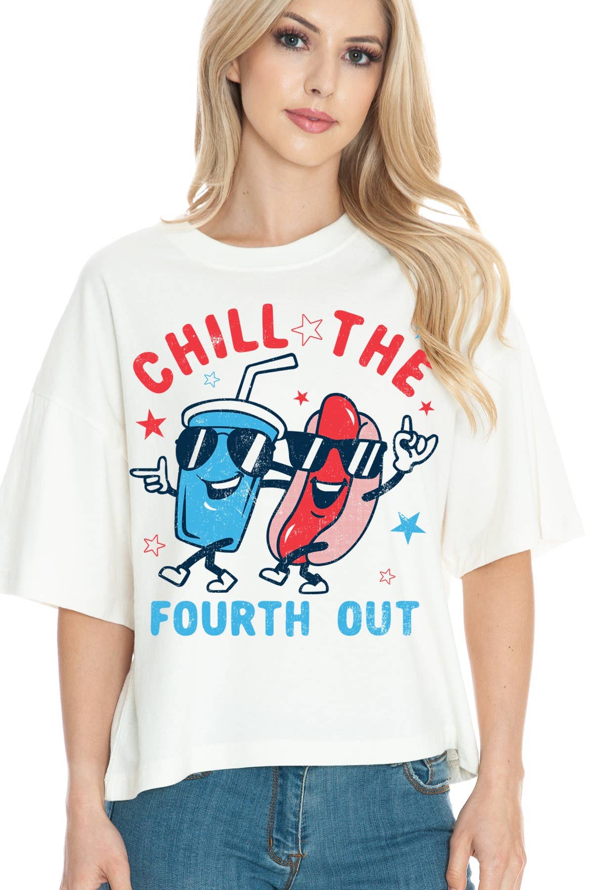 Chill the Fourth Out - Graphic Print Cropped Top