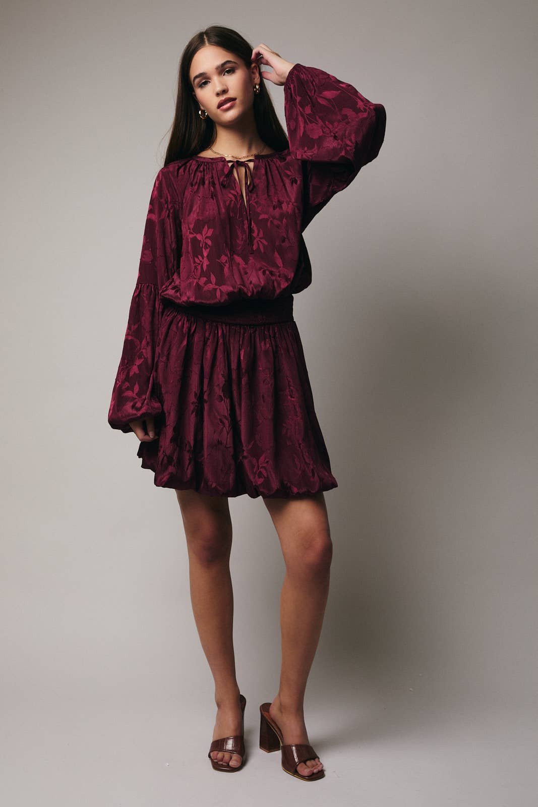 Long Sleeve Peasant Style Mini Dress