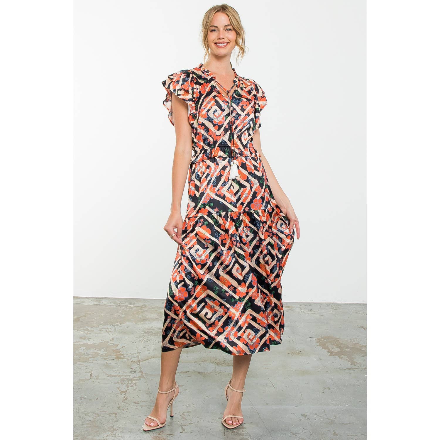 Flutter Sleeve Flower Print Dress