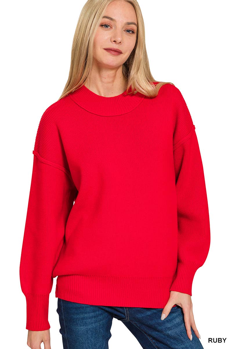 1016 Wide Neckband Drop Shoulder Exposed Seam Sweater SI-27126