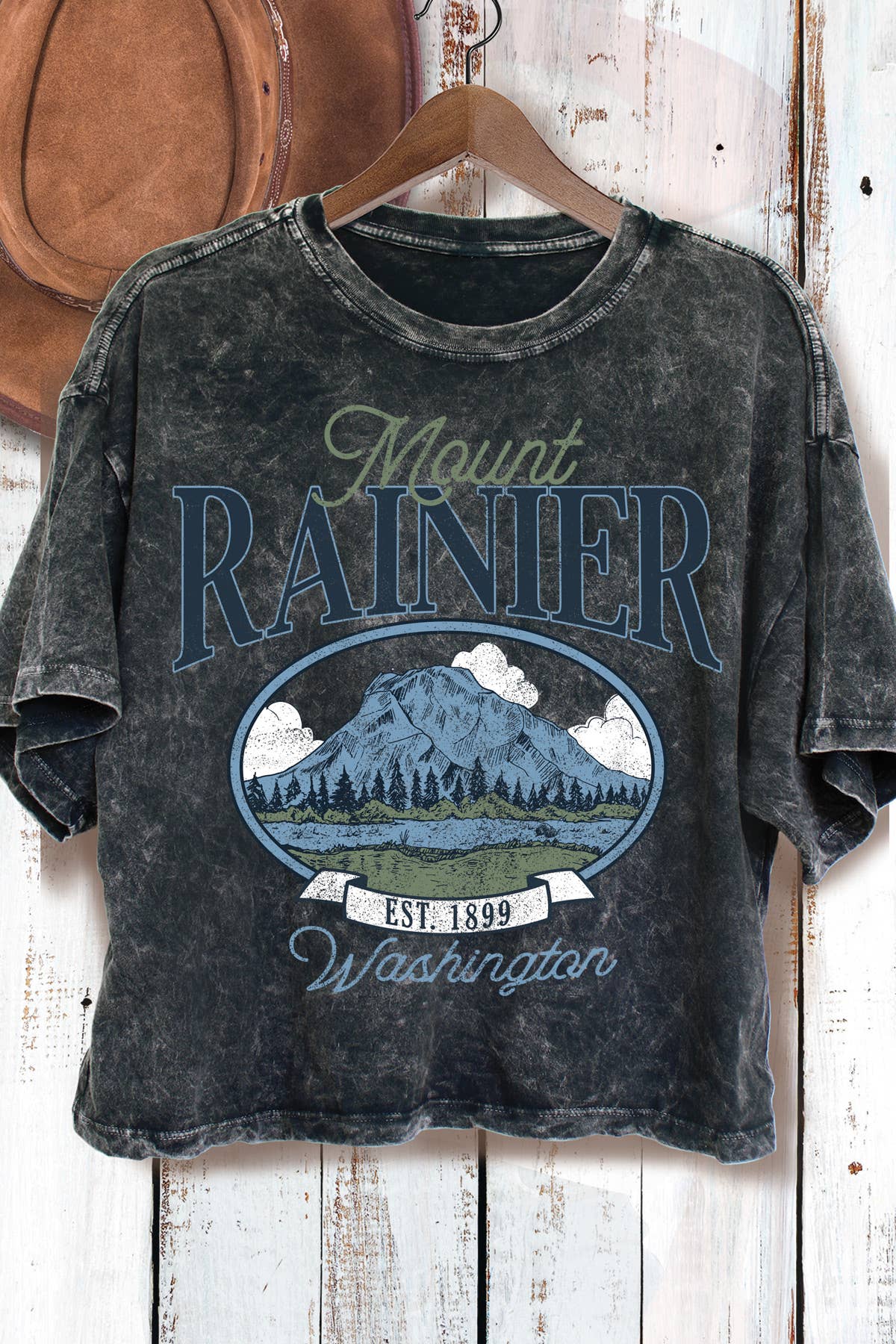 Women Mount Rainier Graphic Print Mineral Crop Top
