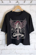 Rock and Roll Graphic Long Crop Top