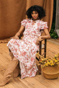 Floral Printed Tie Neck Midi Dress