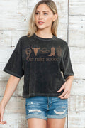 Women Rodeo Graphic Print Short Sleeve Crop Top