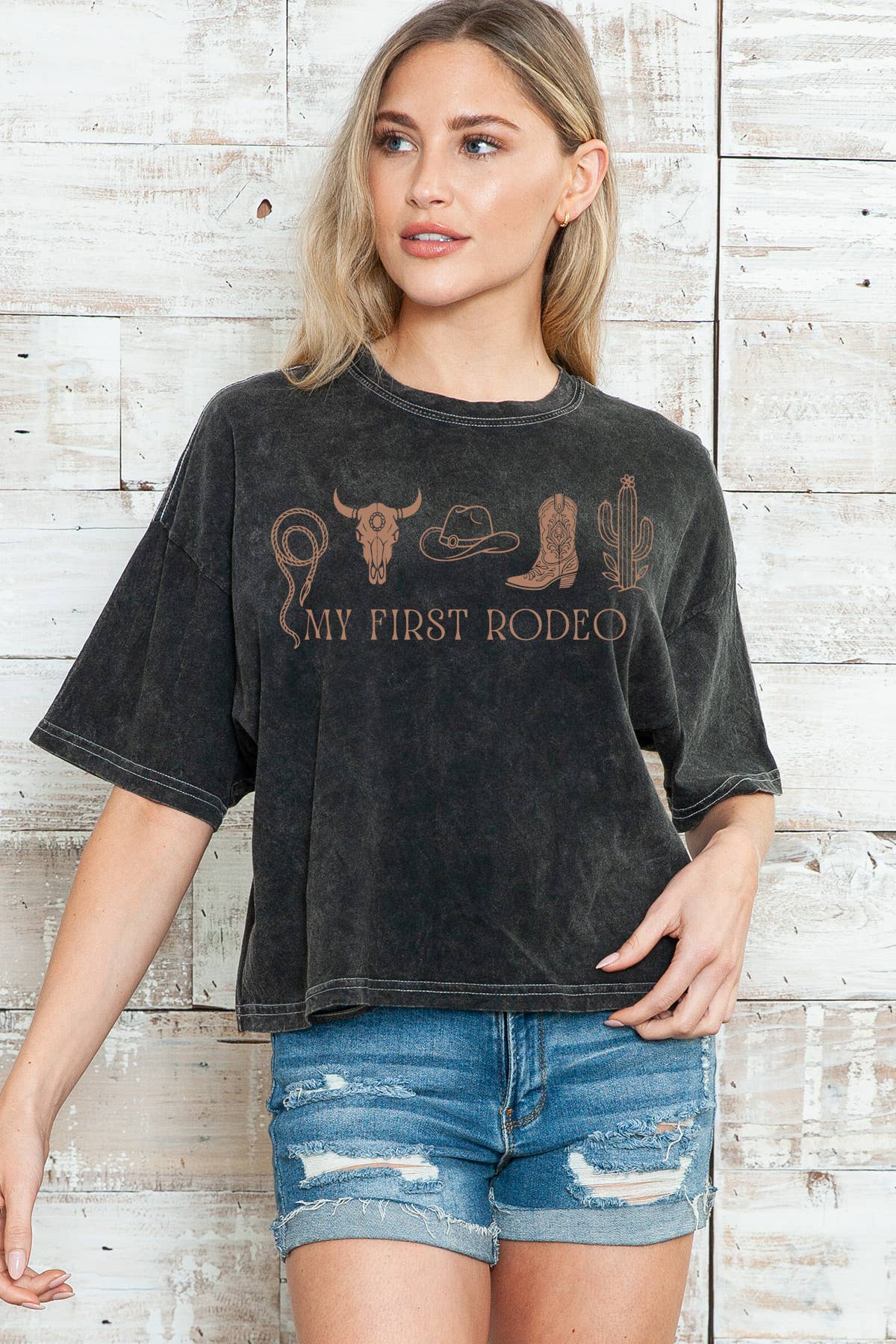 Women Rodeo Graphic Print Short Sleeve Crop Top