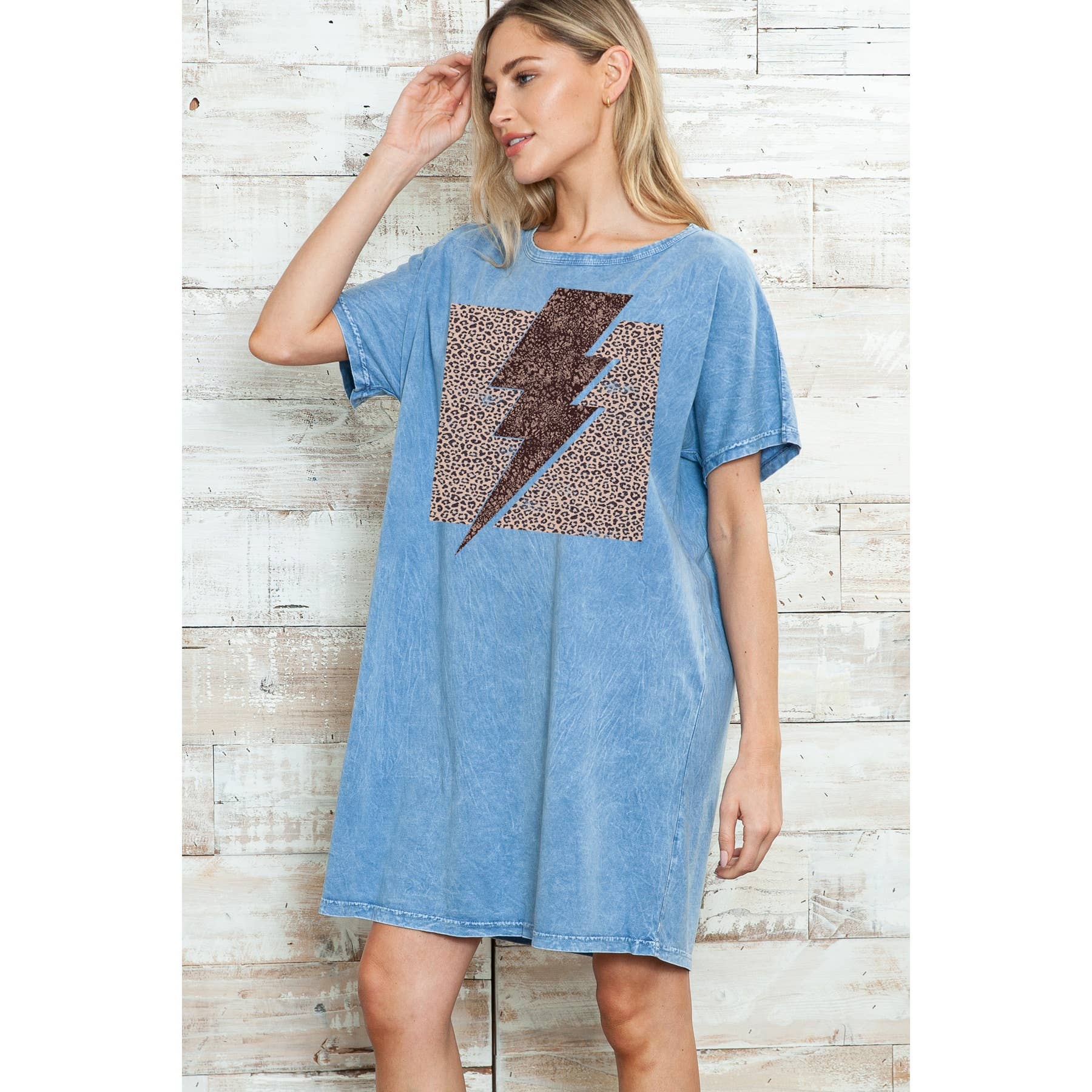 Leopard Print Lighting Bolt  - Mineral Wash Dress