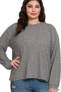 1022 Plus Soft Melange Hacci Round Neck Long Sleeve Tee SI-27134