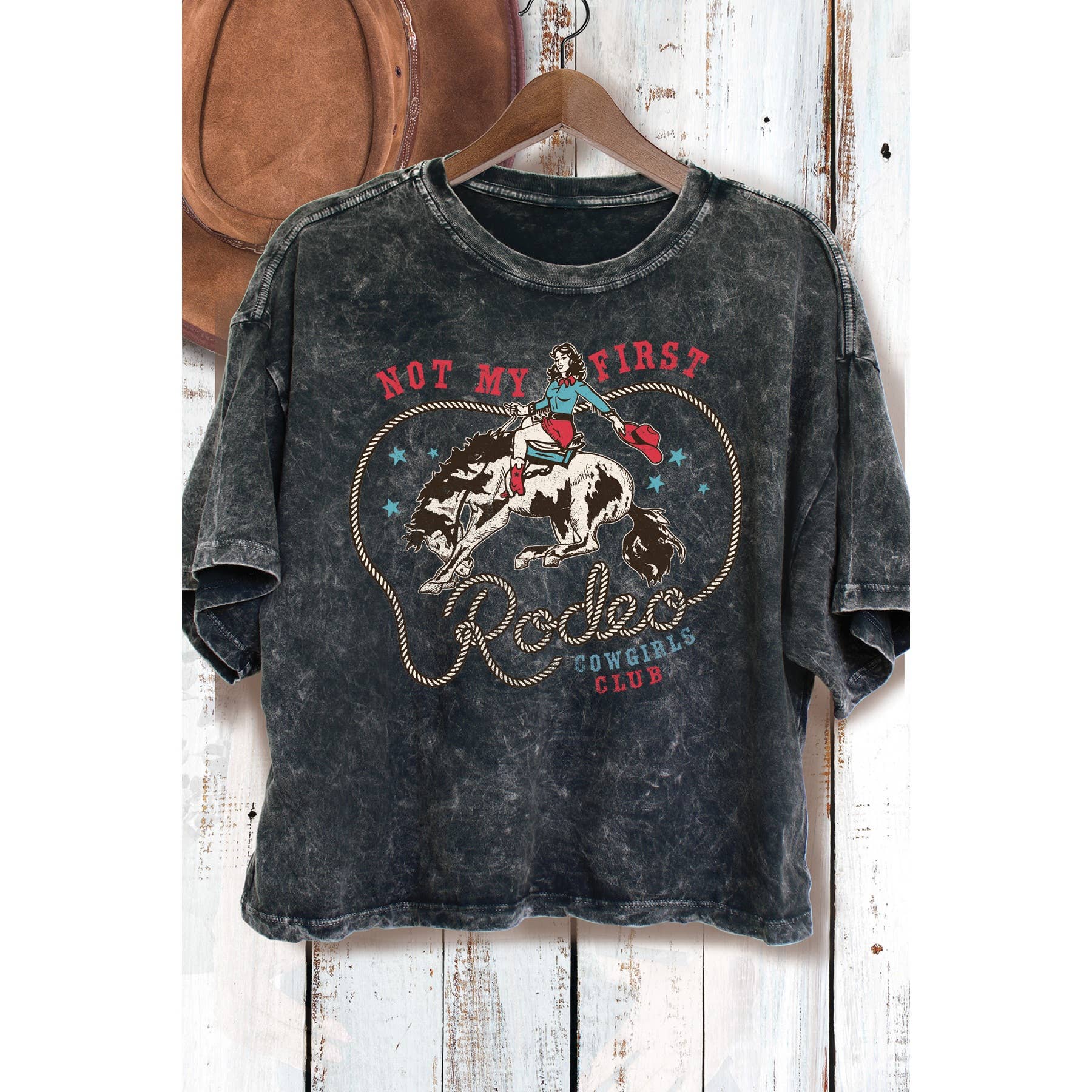 Not My First Rodeo Cowgirls Club - Mineral Wash Cropped Top