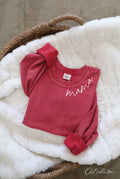 Mama Neckline Cropped Thermal Vintage Pullover
