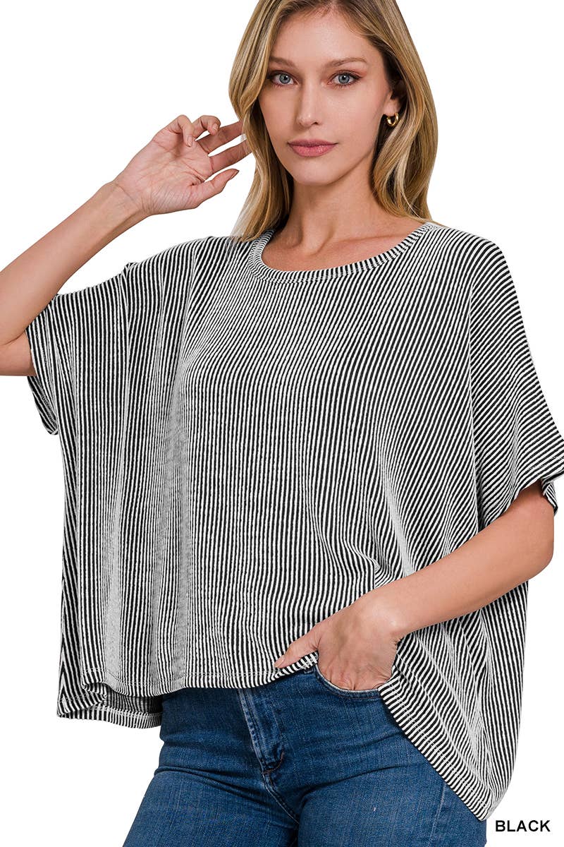 ....Corded Rib Striped Loose Fit Top