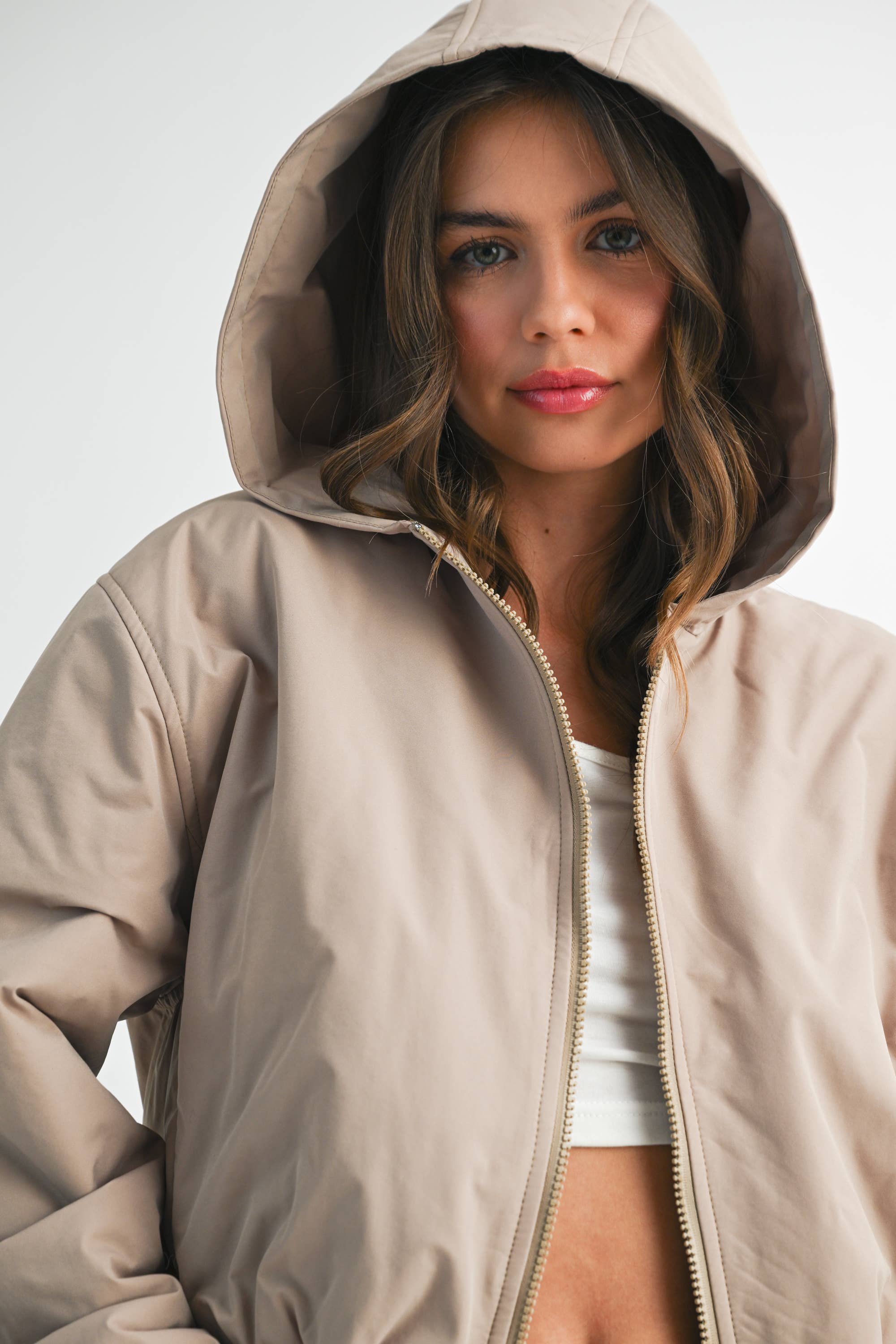 5156GK Cropped Hooded Zip-Up Puffer Jacket