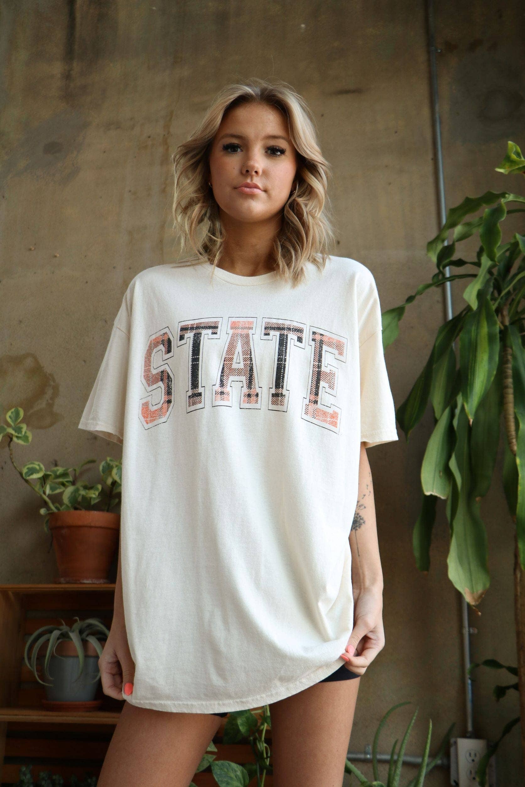 Osu Oklahoma State Cowboys Tartan Off White Thrifted Tee