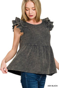 .._ SI-27747 Double Gauze Washed Tiered Ruffle Top