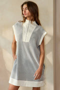 ID4332A | Zip-Up Neck Stripe Textured Mini Dress