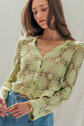Romantic Floral Crochet Button Down Spring Cropped Cardigan