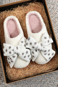 Polka Dot Knit Bow Decor Plush Color Block Slippers Gifts